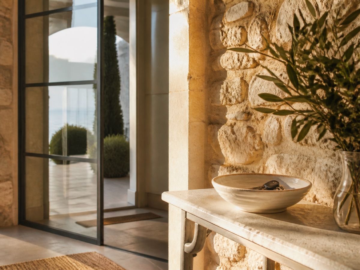 Eingangsbereich einer mediterranen Villa mit Schlüsselablage