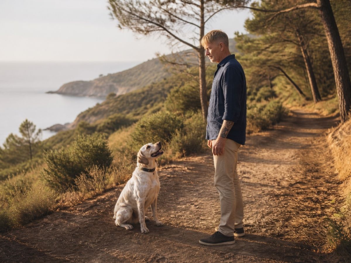 Einzeltraining mit einem Hund auf einem mediterranen Weg