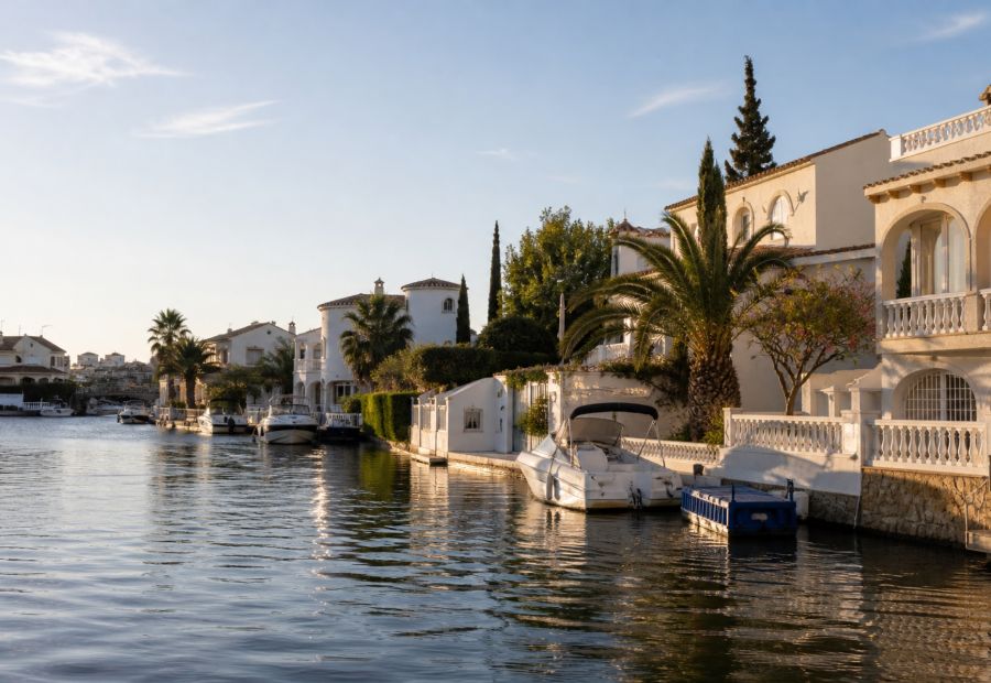 Wohnstraße am Kanal in Empuriabrava
