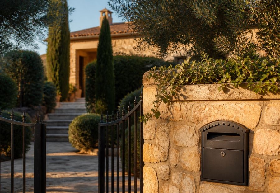 Briefkasten an einer mediterranen Gartenmauer